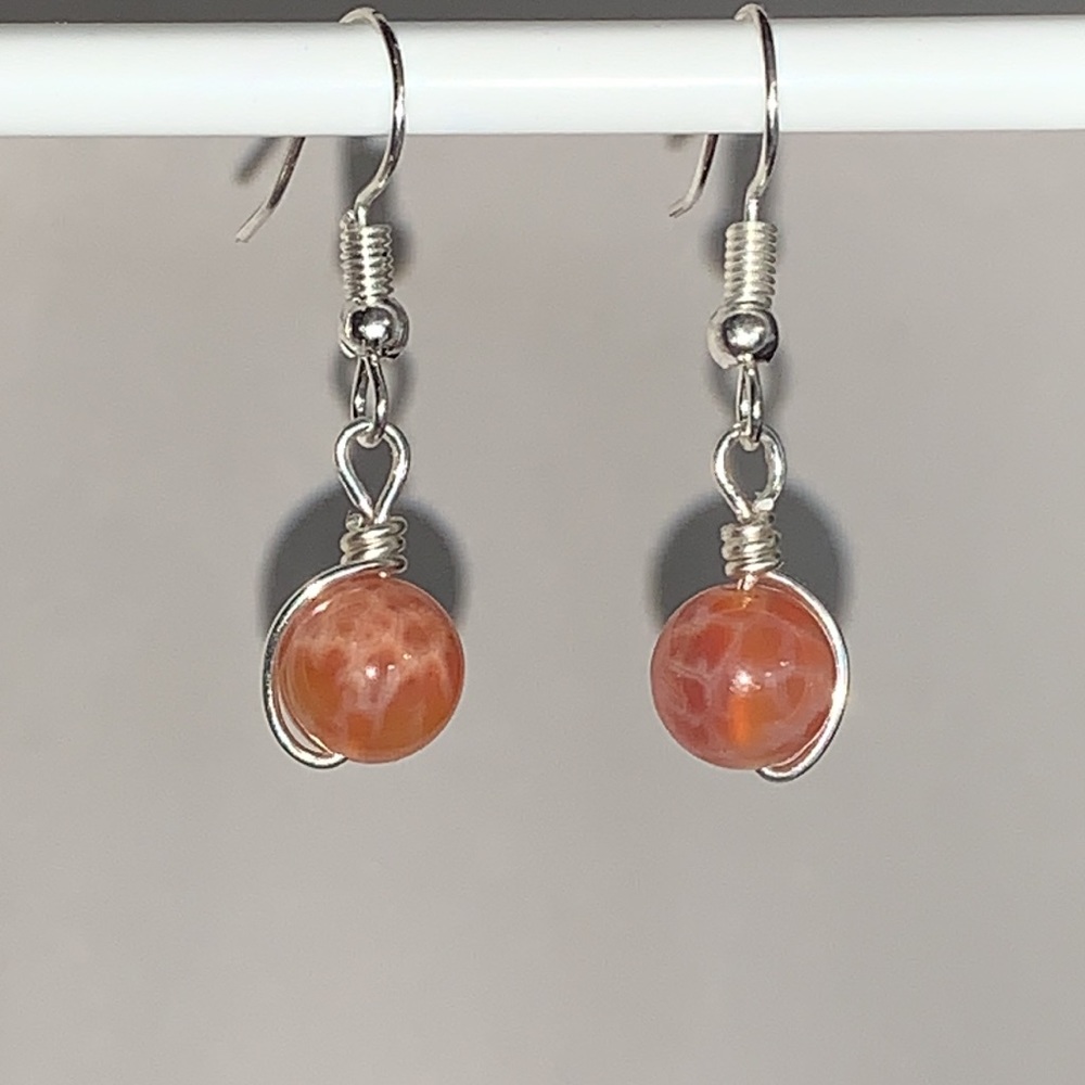 21318 Red Dragon Vein Agate wire wrapped earrings